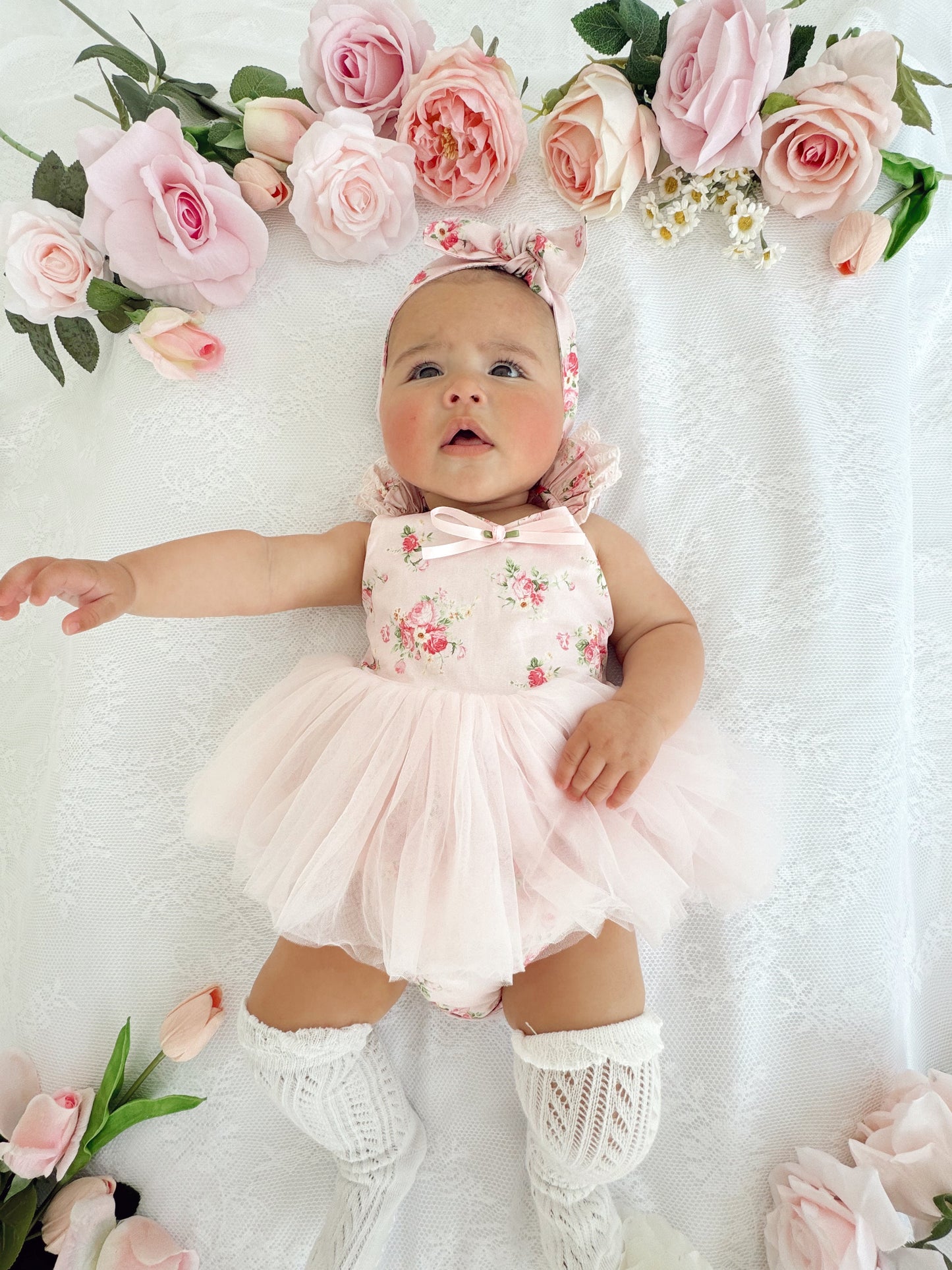Mirabelle Flower Candy Pink Baby Girl Floral Tulle Party Romper