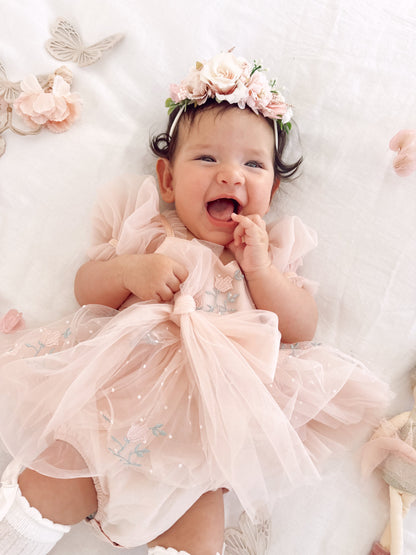 Swan Lake Ballerina Pink Embroidered Baby Girl Tulle Party Romper
