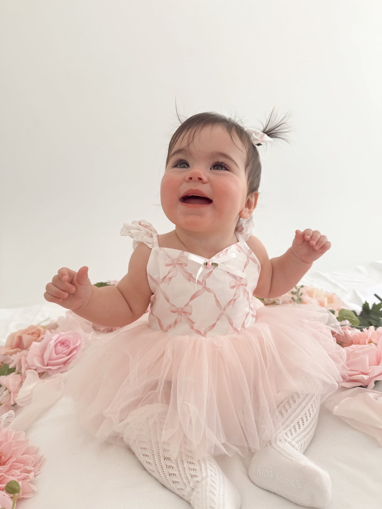 Rosette Pink Bow Baby Girl Tulle Party Romper