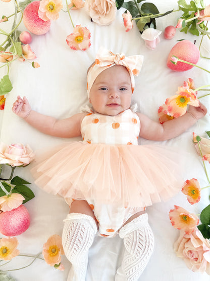 Peach Sorbet Gingham Baby Girl Tulle Party Romper