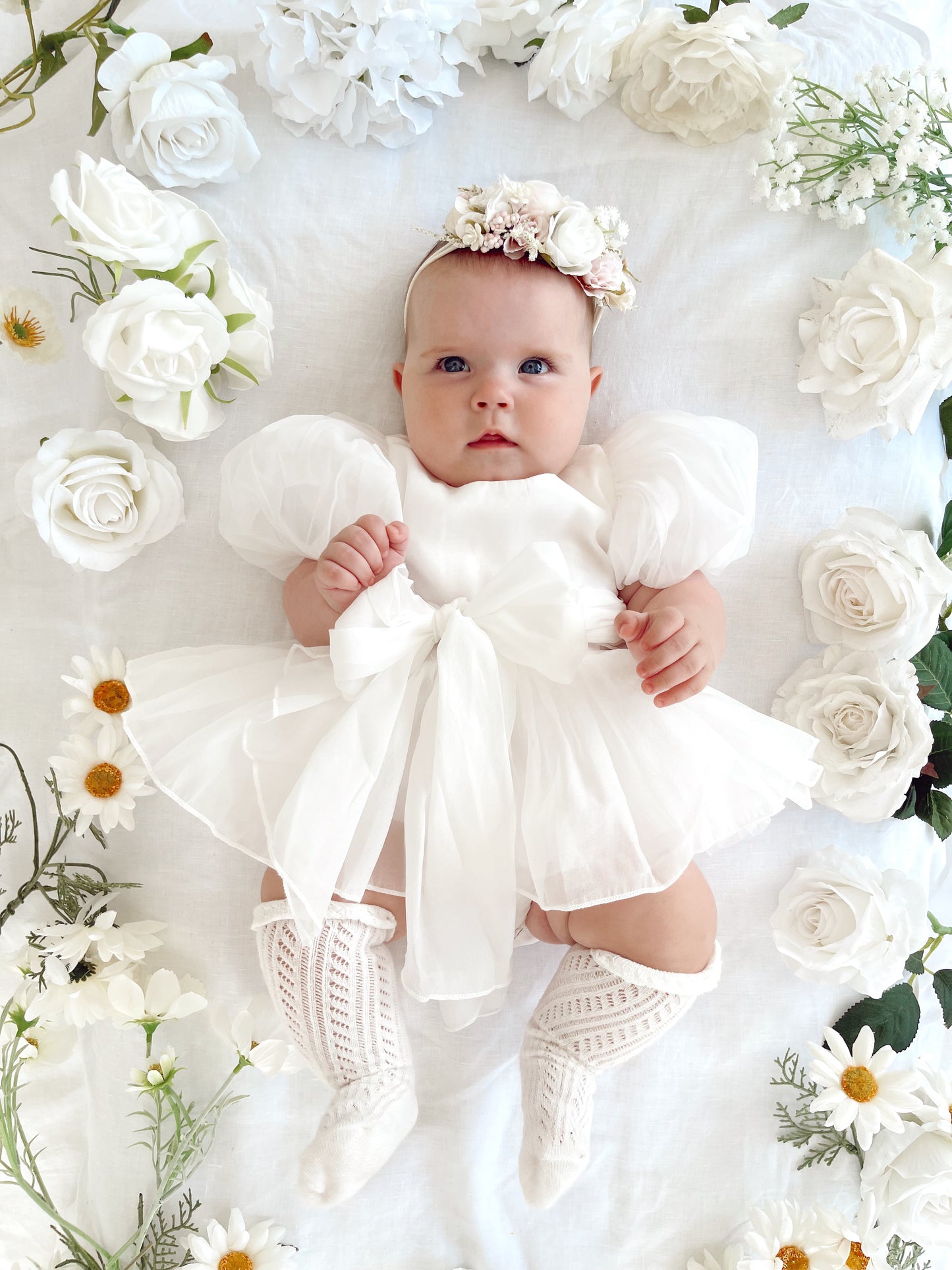 Clementine Matte White Organza Baby Girl Romper