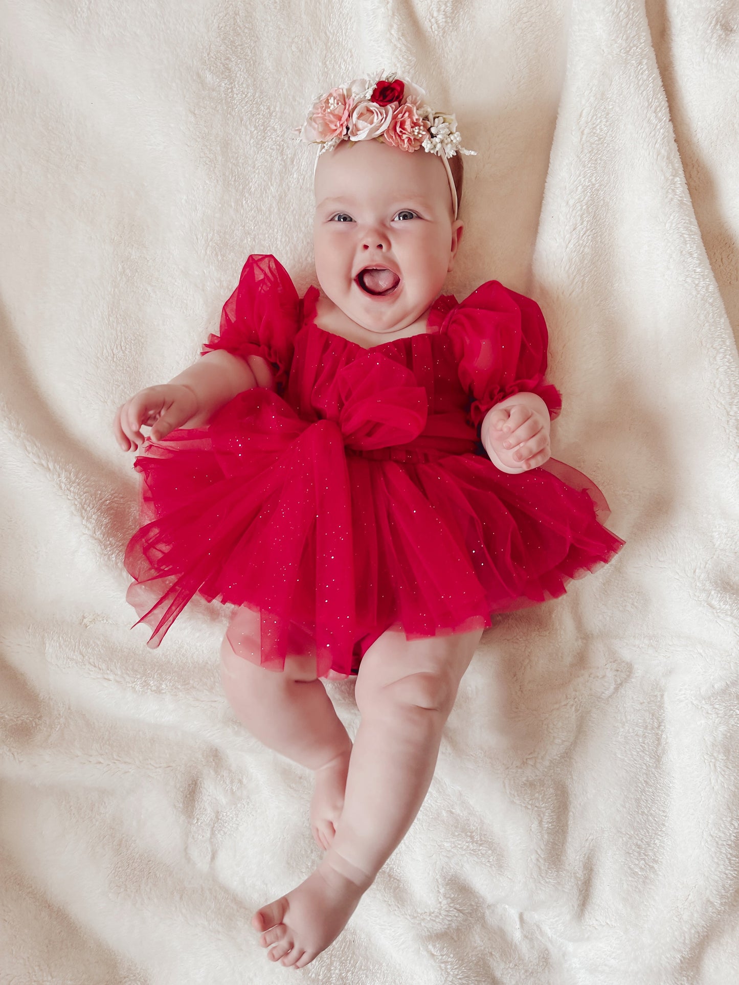 Flower Fairy Romper Ruby Red Sparkle Baby Girl Romper
