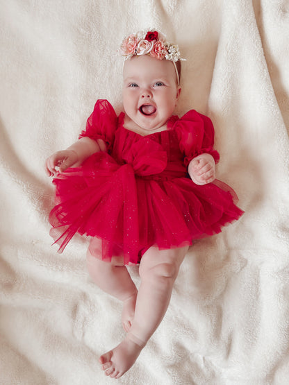 Flower Fairy Romper Ruby Red Sparkle Baby Girl Romper