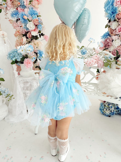 Afina Blue Embroidered Baby Girl Tulle Party Romper