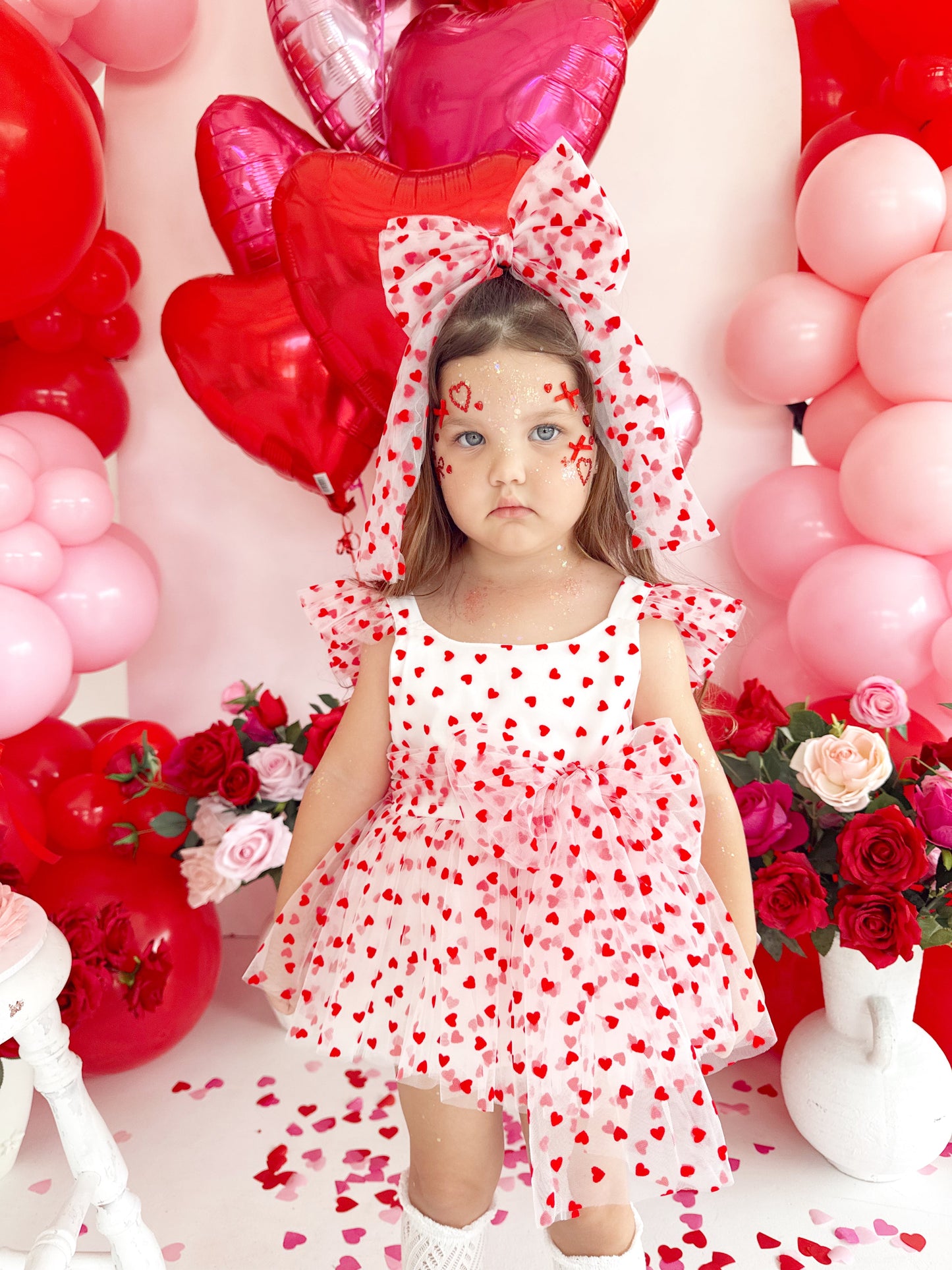 Valentina White Heart Baby Girl Tulle Party Romper