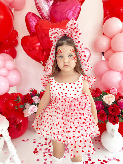 Valentina White Heart Baby Girl Tulle Party Romper