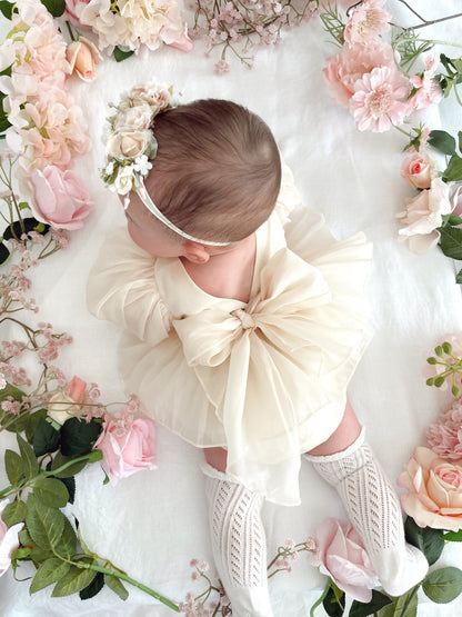 Clementine Matte Cream Organza Baby Girl Romper