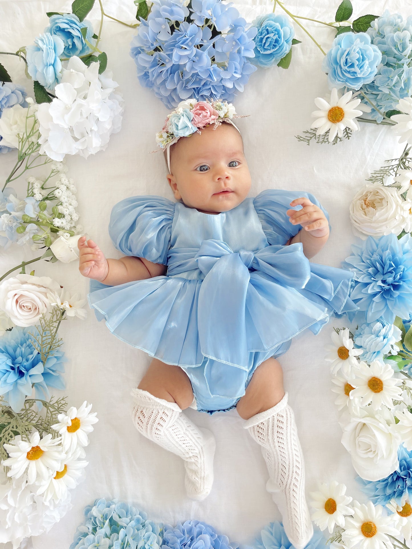 Dolly Dove Blue Organza Baby Girl Party Romper