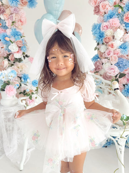 Peony Bloom Petal Pink Embroidered Baby Girl Tulle Party Romper