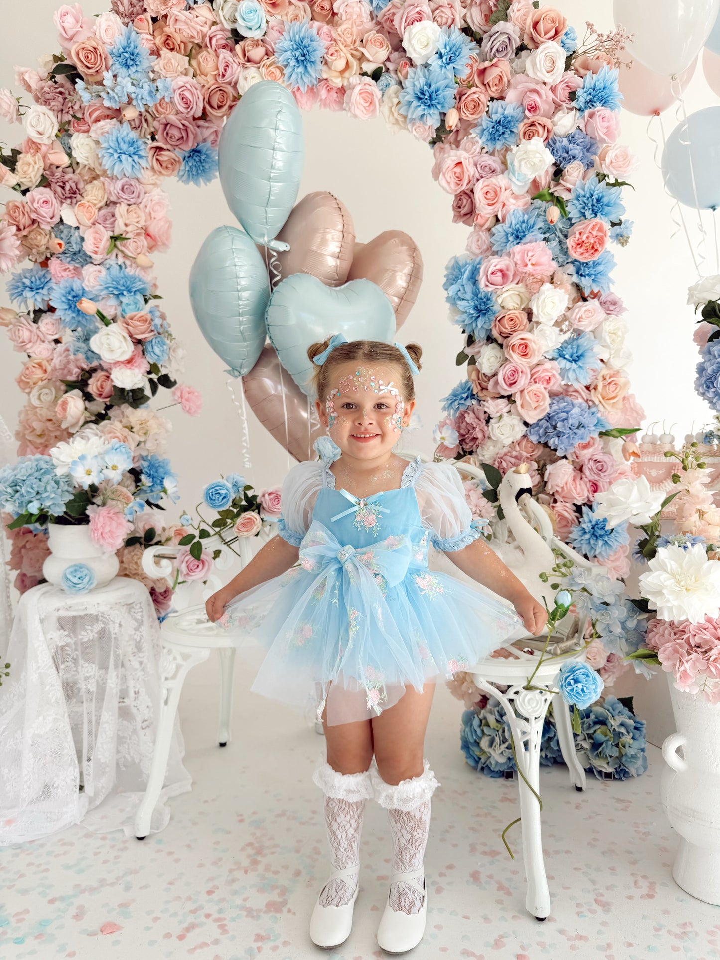 Afina Blue Embroidered Baby Girl Tulle Party Romper
