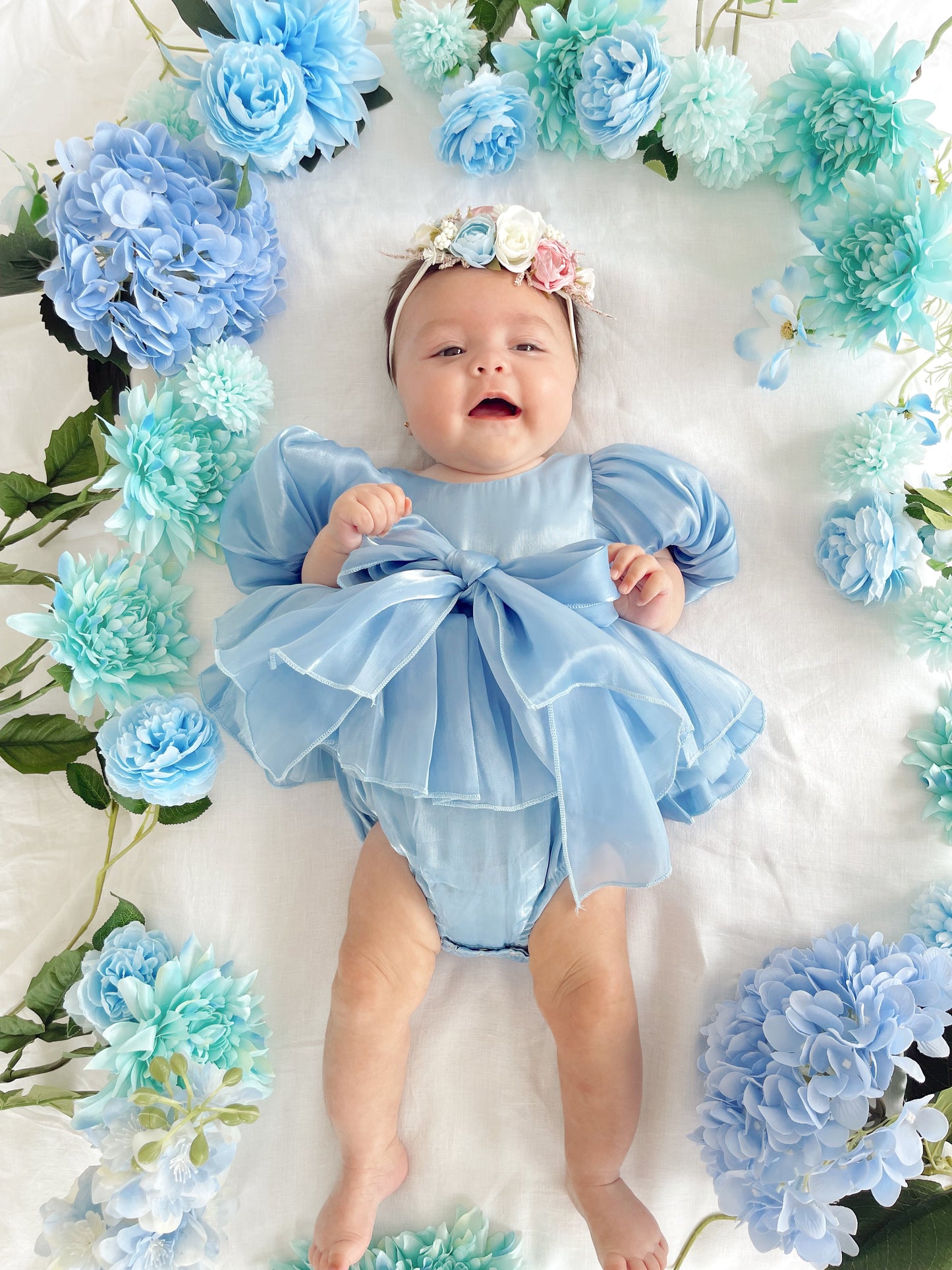 Dolly Dove Blue Organza Baby Girl Party Romper