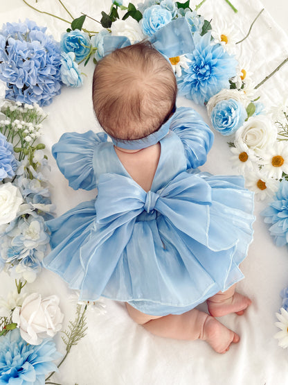 Dolly Dove Blue Organza Baby Girl Party Romper