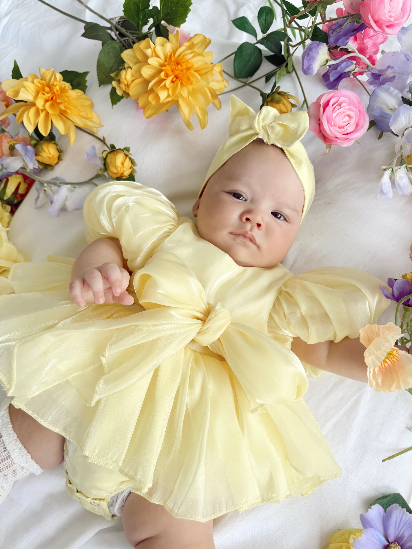 Scarlette Rose Canary Lemon Organza Baby Girl Party Romper