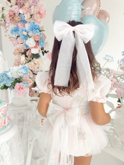 Peony Bloom Petal Pink Embroidered Baby Girl Tulle Party Romper