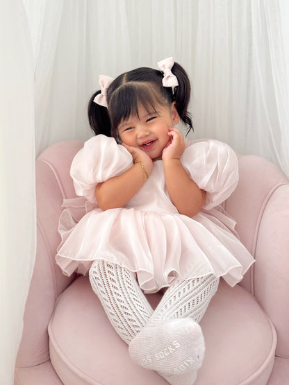 Scarlette Rose Petal Pink Organza Baby Girl Party Romper