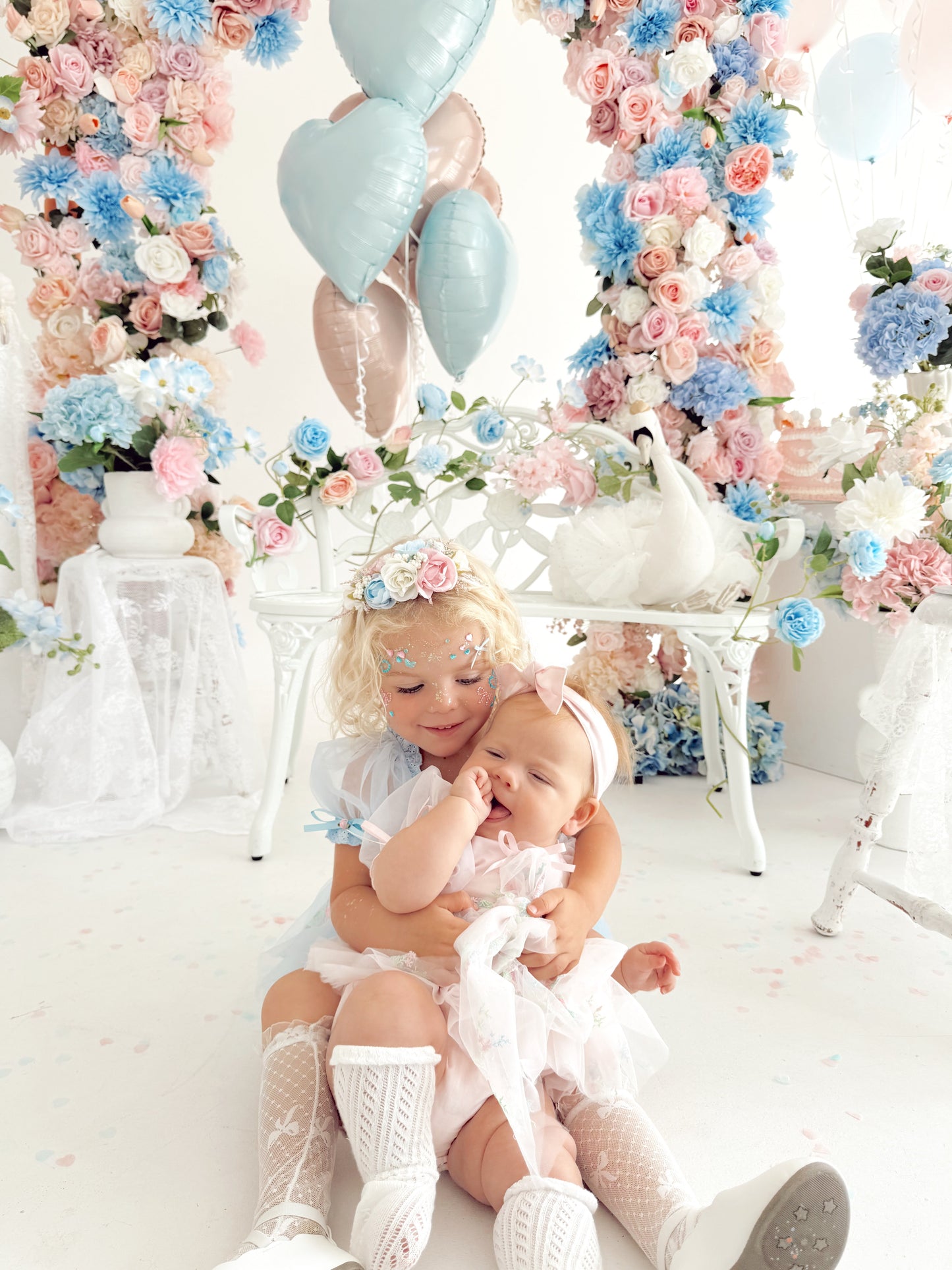 Afina Blue Embroidered Baby Girl Tulle Party Romper