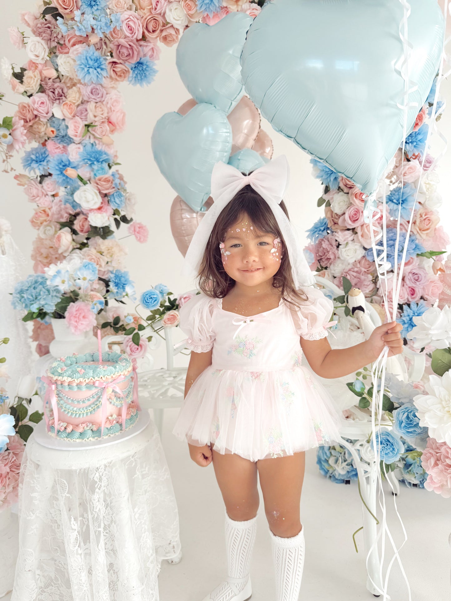 Peony Bloom Petal Pink Embroidered Baby Girl Tulle Party Romper
