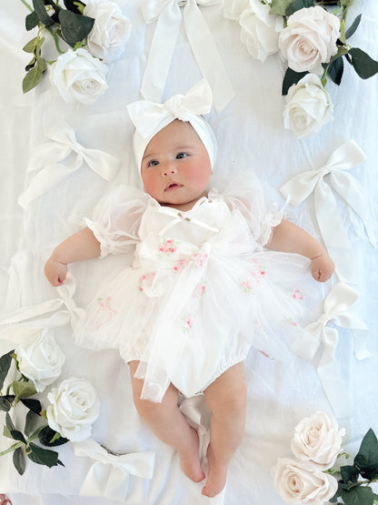 Fleur Butterfly Embroidered Baby Girl White Tulle Party Romper