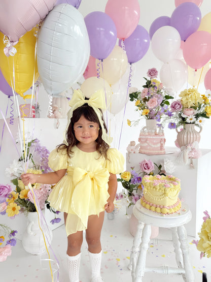 Scarlette Rose Canary Lemon Organza Baby Girl Party Romper