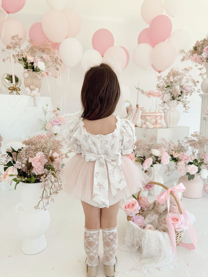 Odessa Flower Perfect Pink Floral Baby Girl Tulle Party Romper