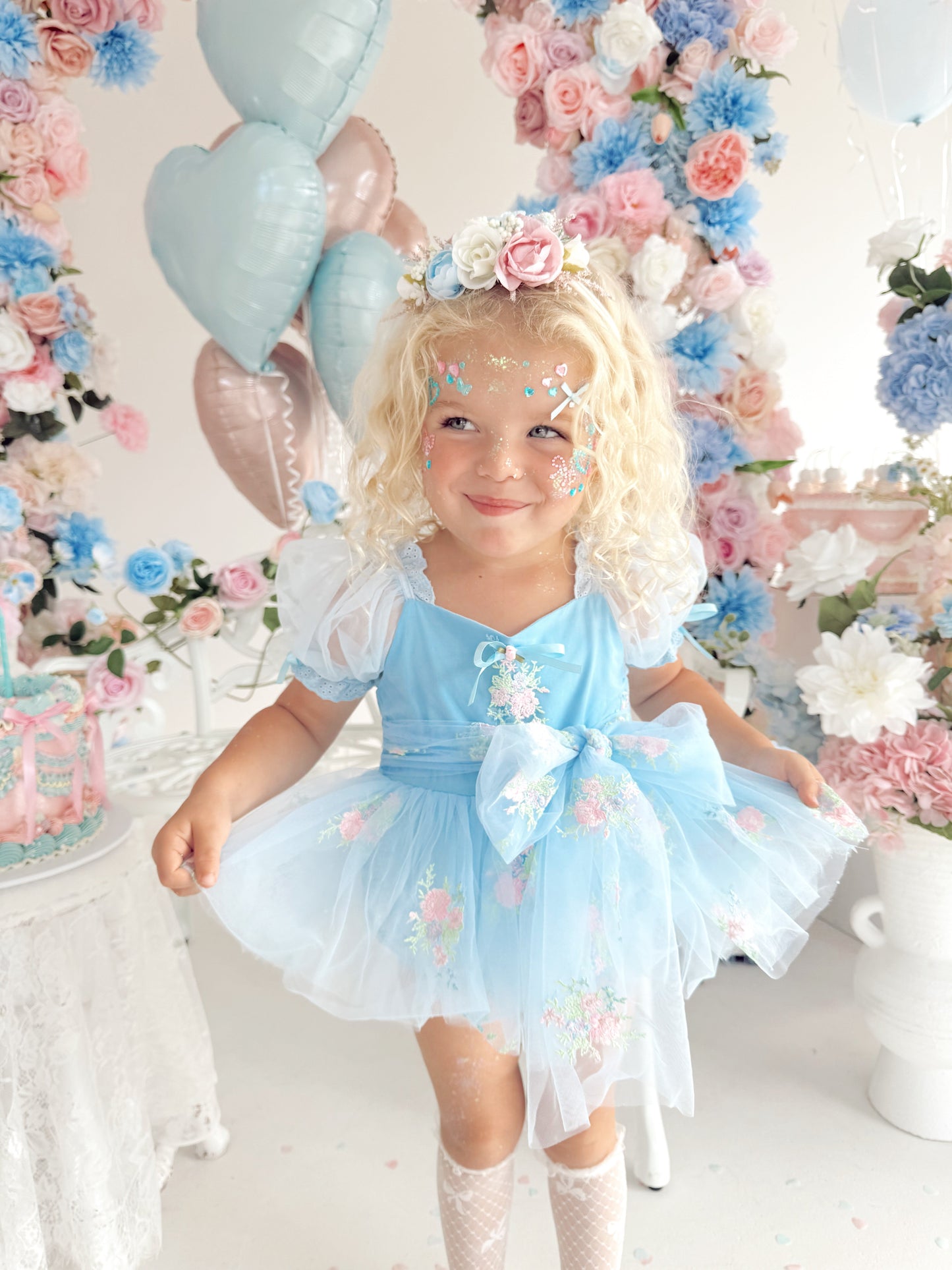 Afina Blue Embroidered Baby Girl Tulle Party Romper