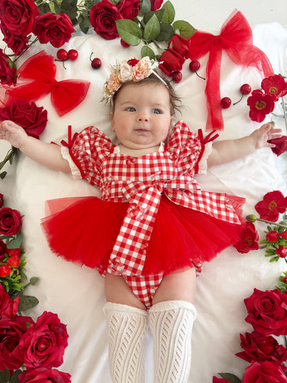 Cherry Lane Red Gingham Baby Girl Tulle Party Romper