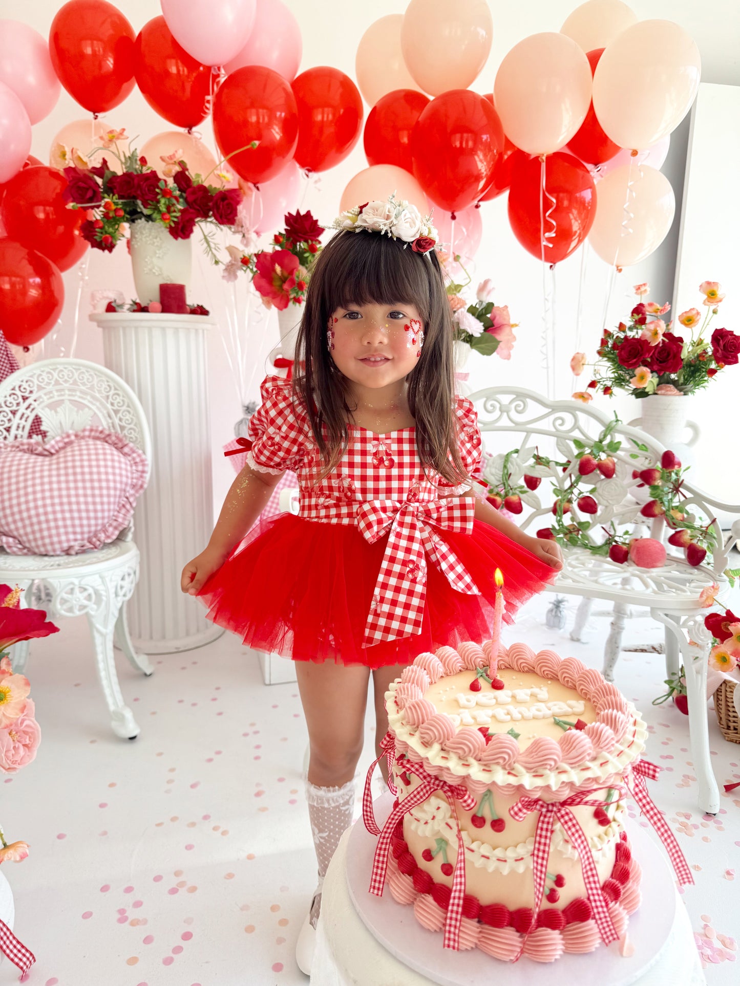 Cherry Lane Red Gingham Baby Girl Tulle Party Romper