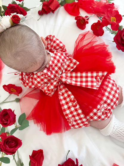 Cherry Lane Red Gingham Baby Girl Tulle Party Romper