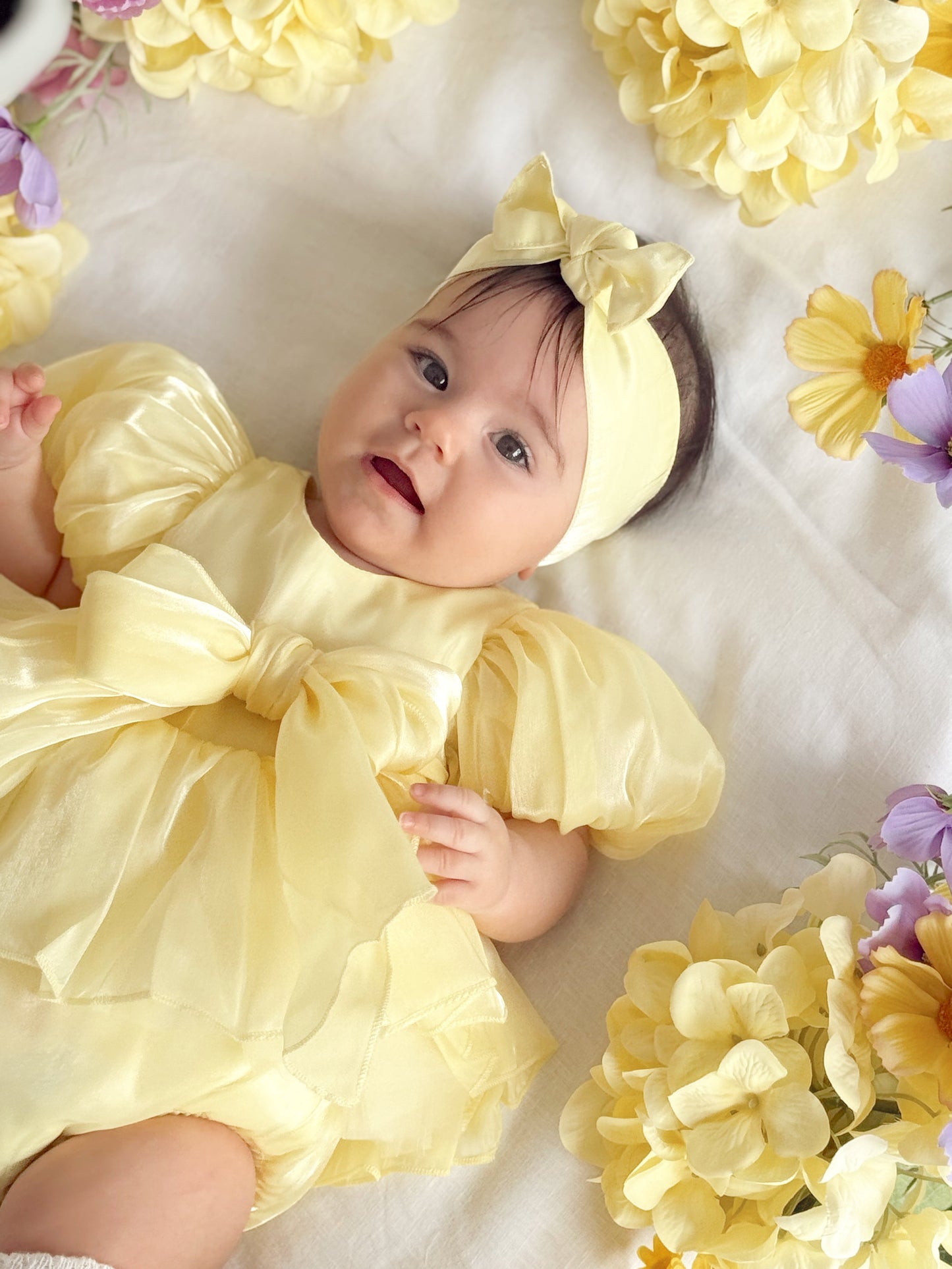 Scarlette Rose Canary Lemon Organza Baby Girl Party Romper