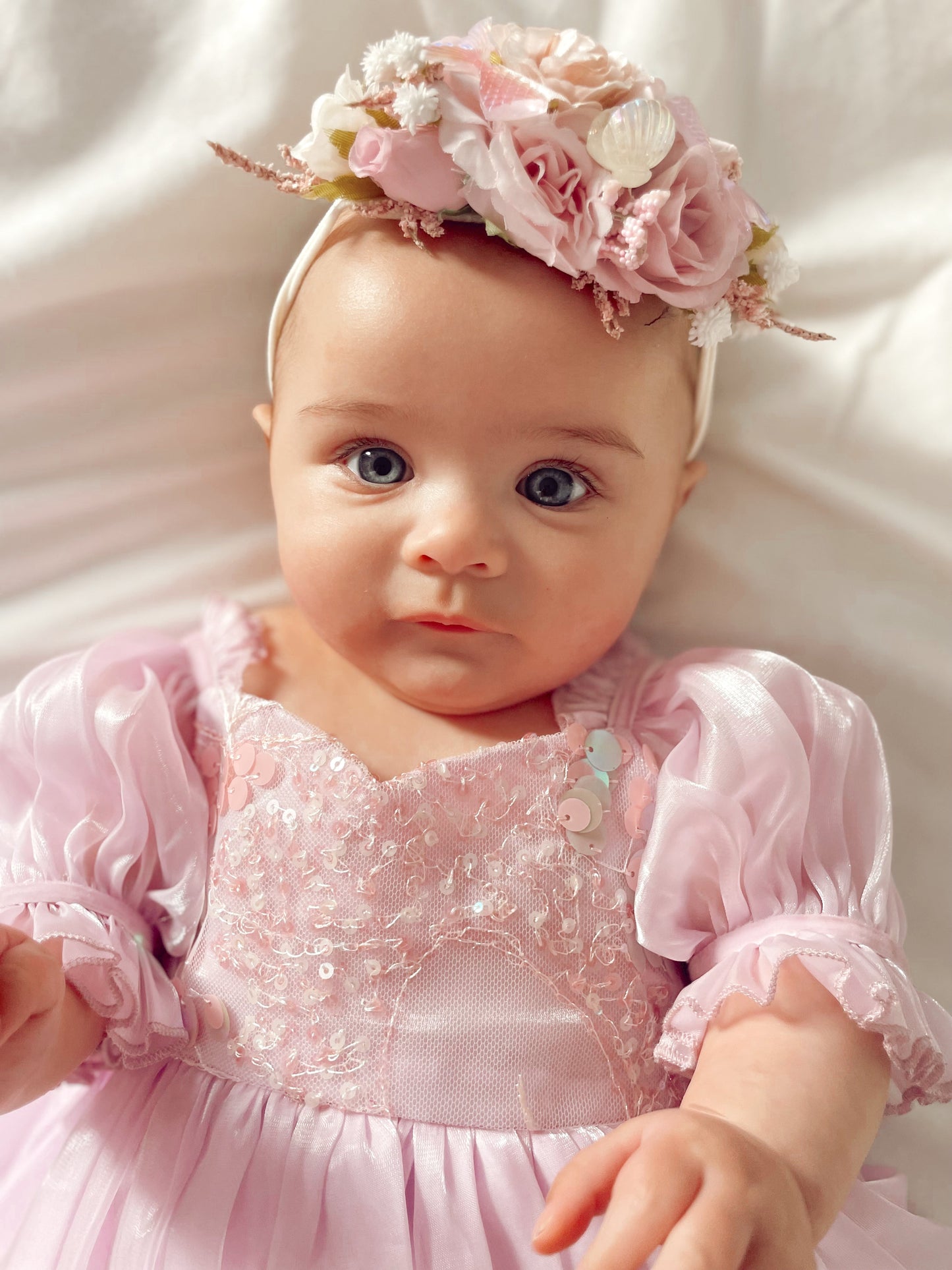 Ariel Purple Pearl Organza Sequin Baby Girl Party Romper
