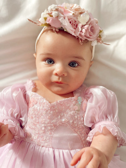 Ariel Purple Pearl Organza Sequin Baby Girl Party Romper