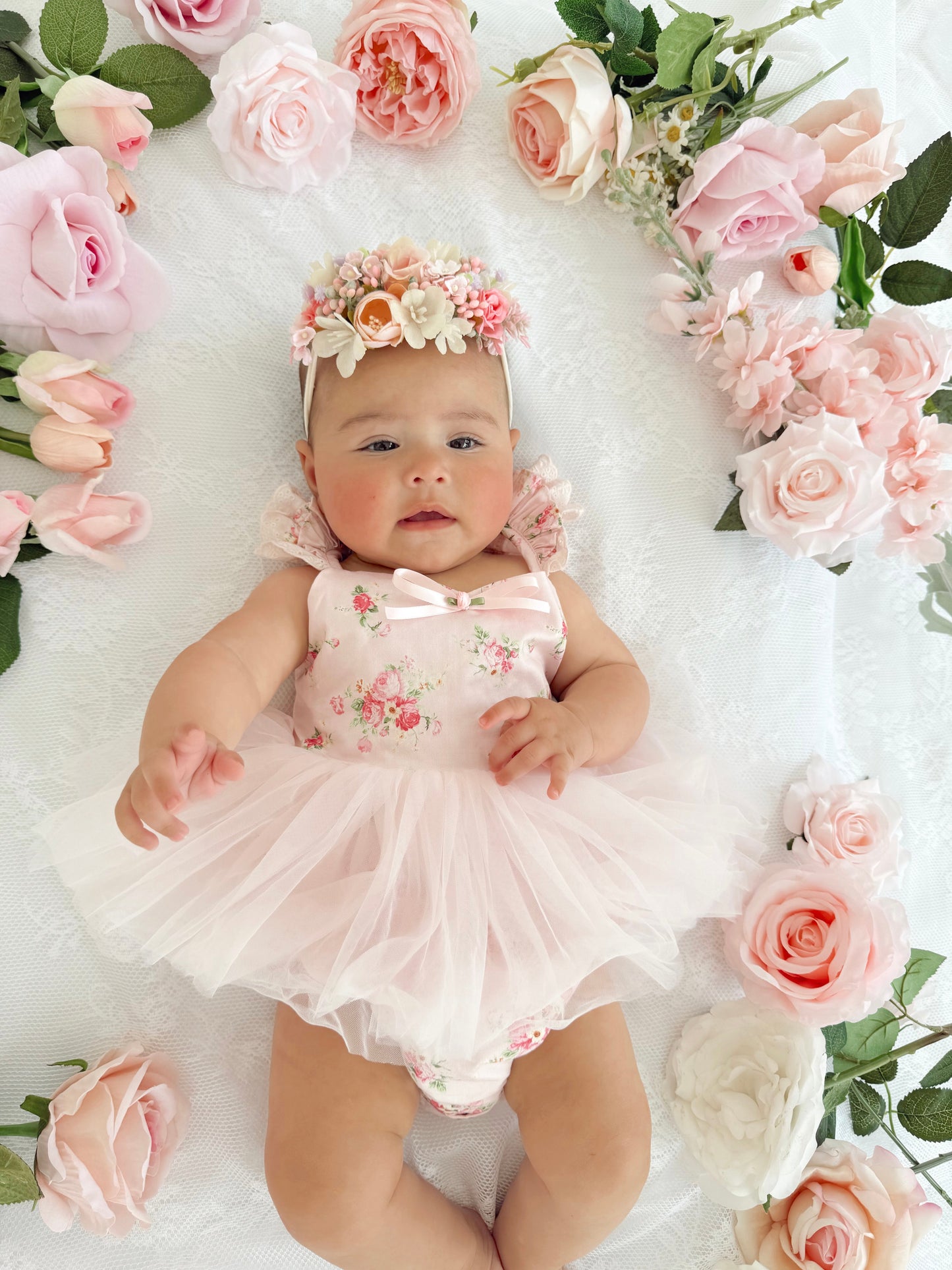 Mirabelle Flower Candy Pink Baby Girl Floral Tulle Party Romper