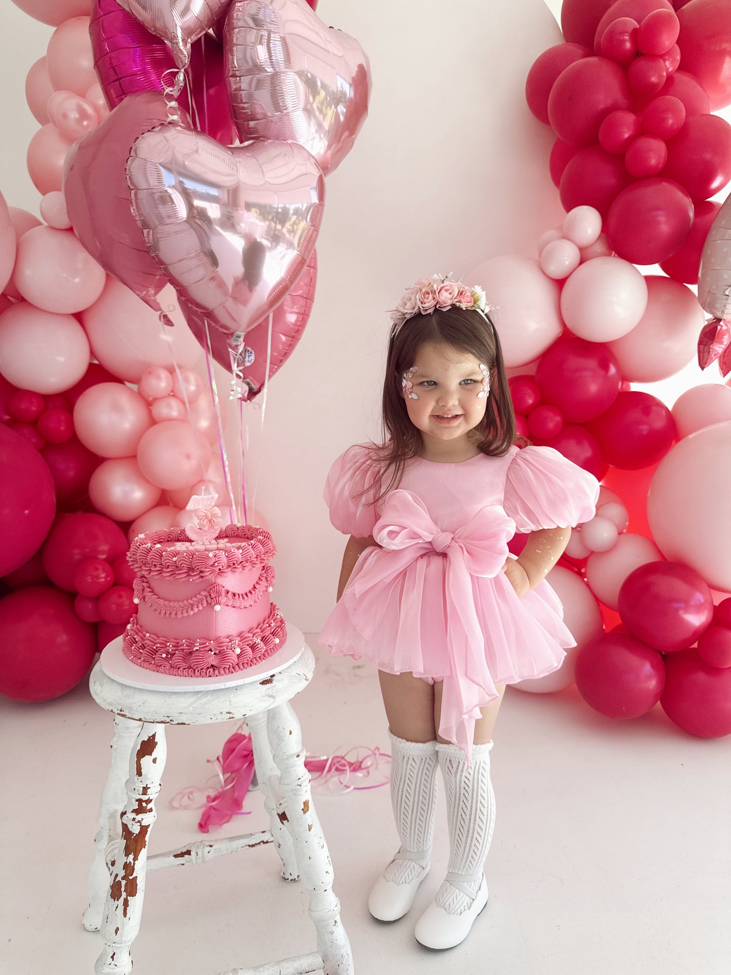 Dolly Candy Pink Organza Baby Girl Party Romper