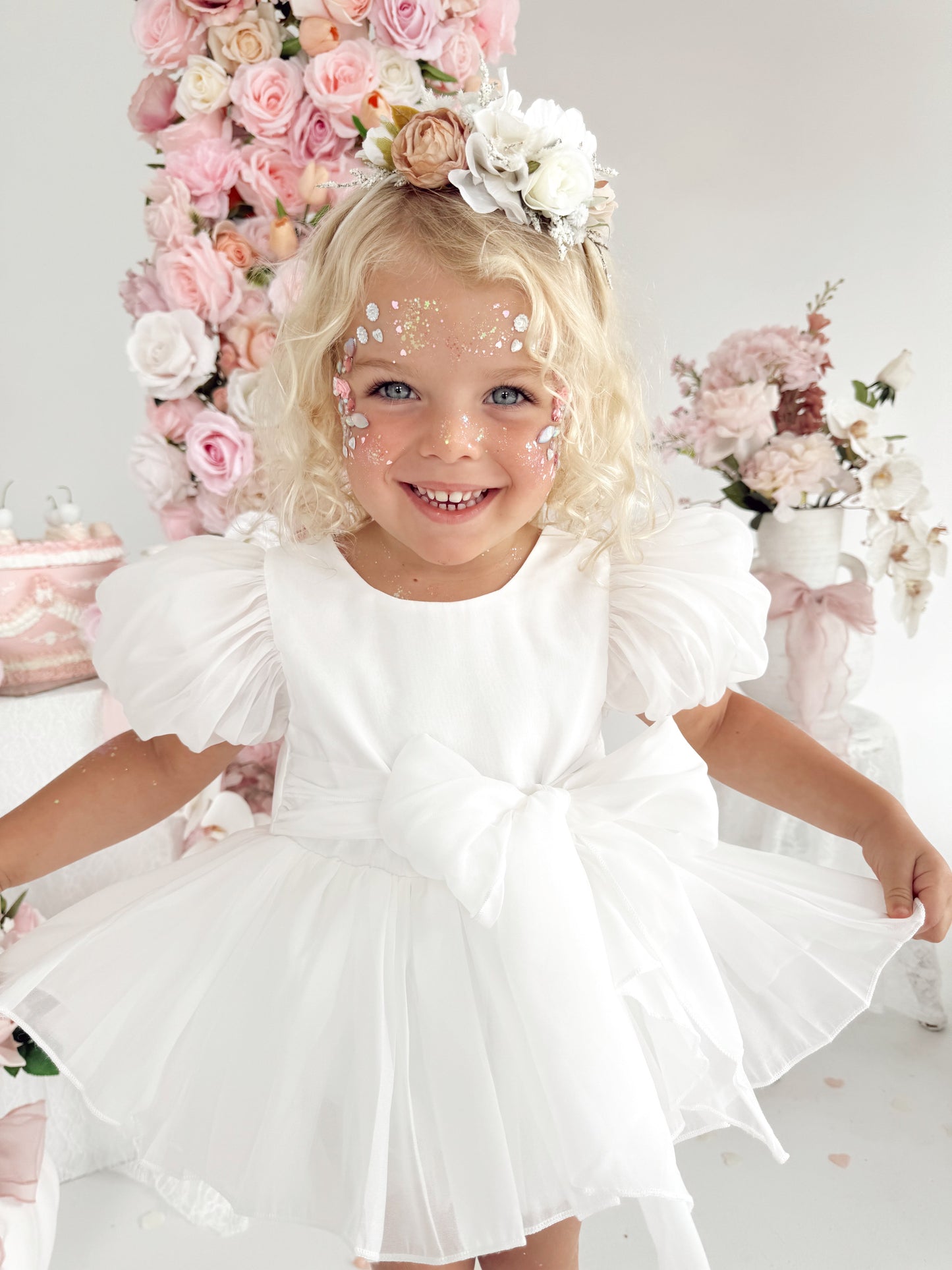 Clementine Matte White Organza Baby Girl Romper