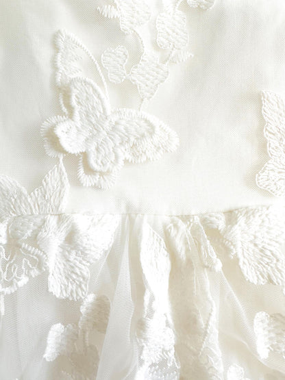 White Butterfly Kisses Baby Girls Embroidered Tulle Romper