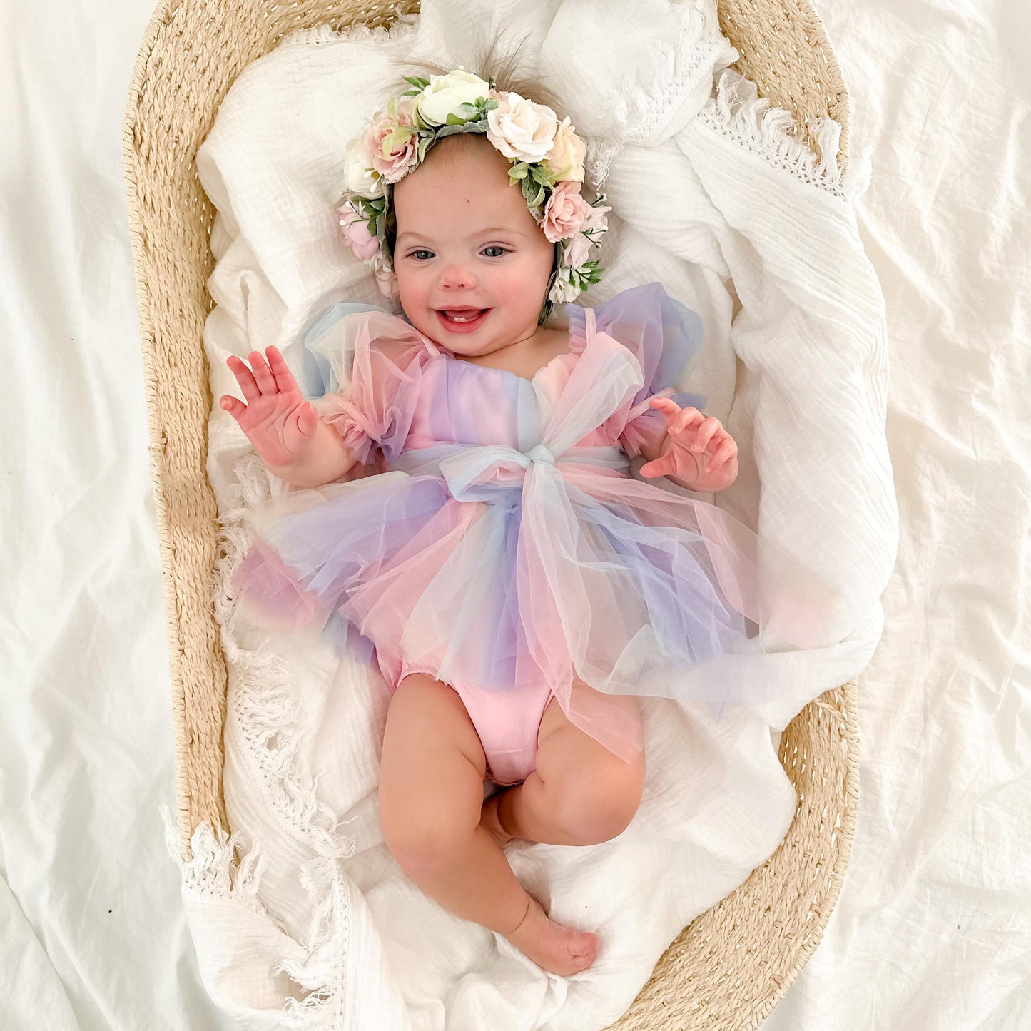 Unicorn Party Baby Girl Rainbow Tulle Romper