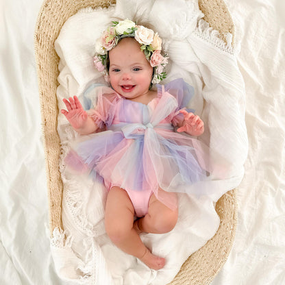 Unicorn Party Baby Girl Rainbow Tulle Romper