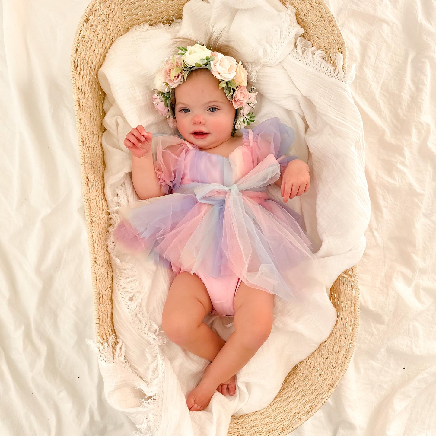 Unicorn Party Baby Girl Rainbow Tulle Romper