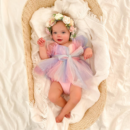 Unicorn Party Baby Girl Rainbow Tulle Romper