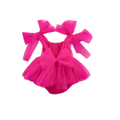 Theodora Fuchsia Pink Sequin Baby Girl Tulle Party Romper