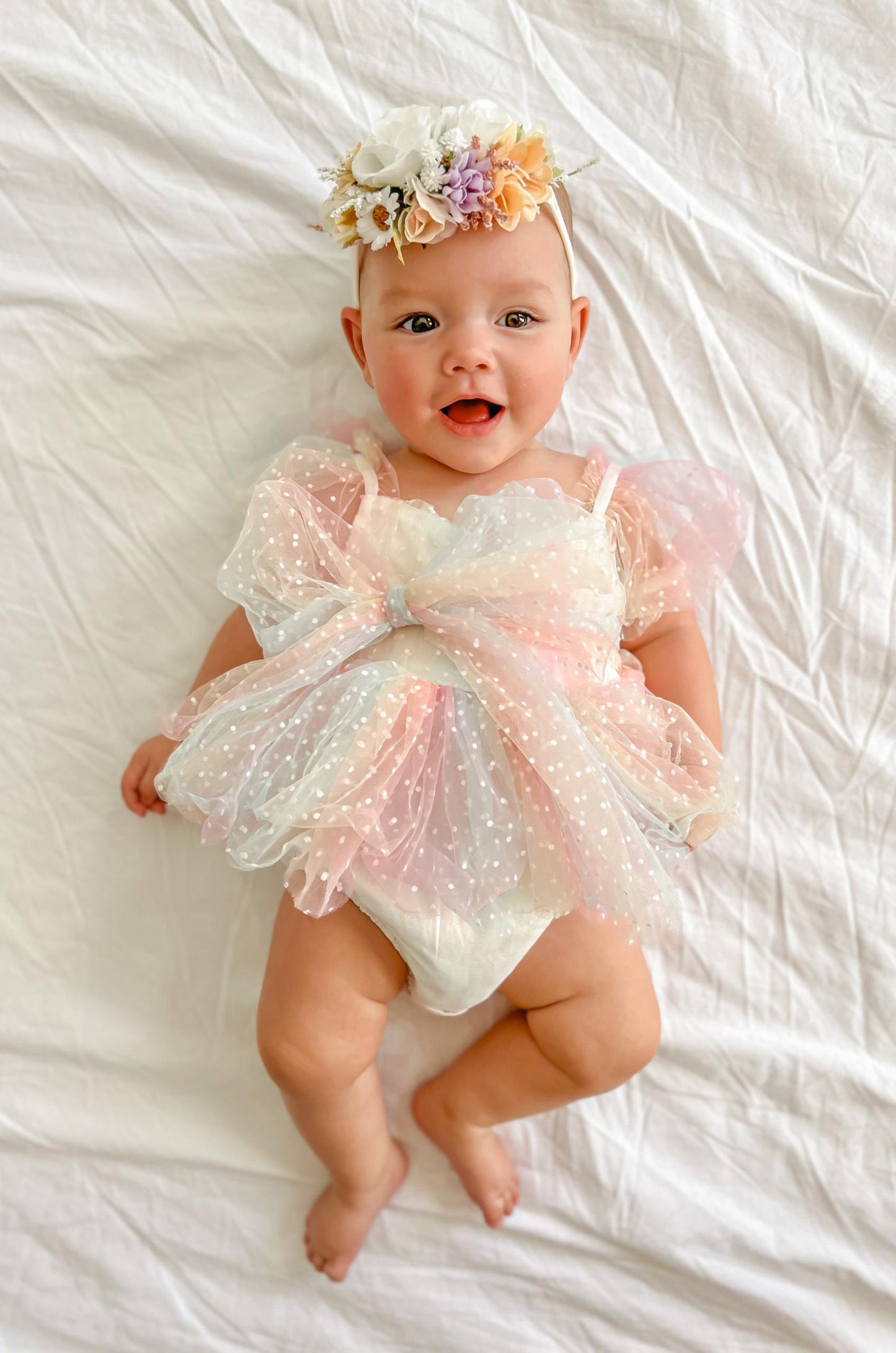 Rainbow Fairy Floss Baby Girl Tulle Party Romper