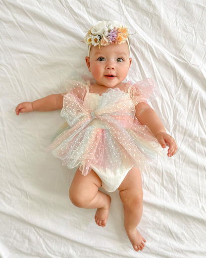 Rainbow Fairy Floss Baby Girl Tulle Party Romper