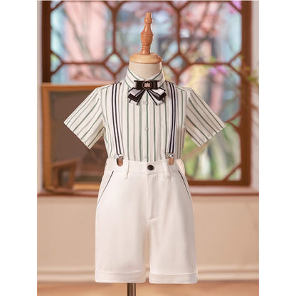 Boys Short Sleeve Bib Shirt White Shorts Suit
