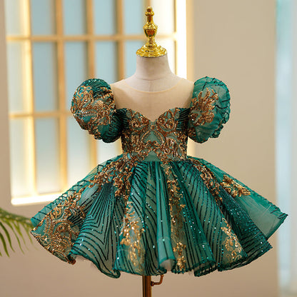 Girls Christmas Dress Party Easter Dress Green Sequin Birthday Princess Dress