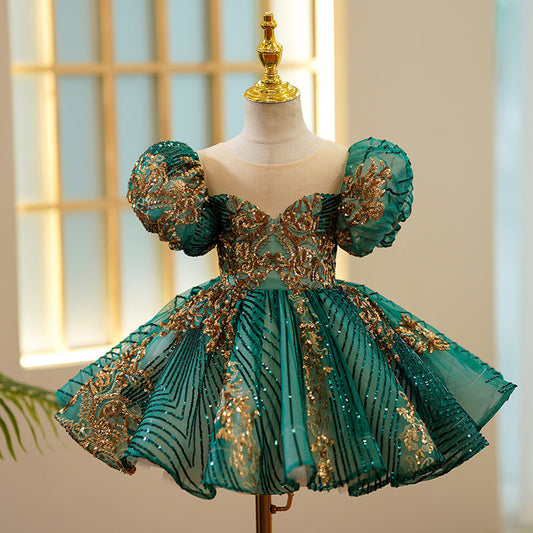 Girls Christmas Dress Party Easter Dress Green Sequin Birthday Princess Dress