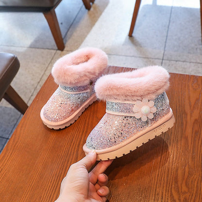 Girls' Sequined Princess Warm Snow Boots