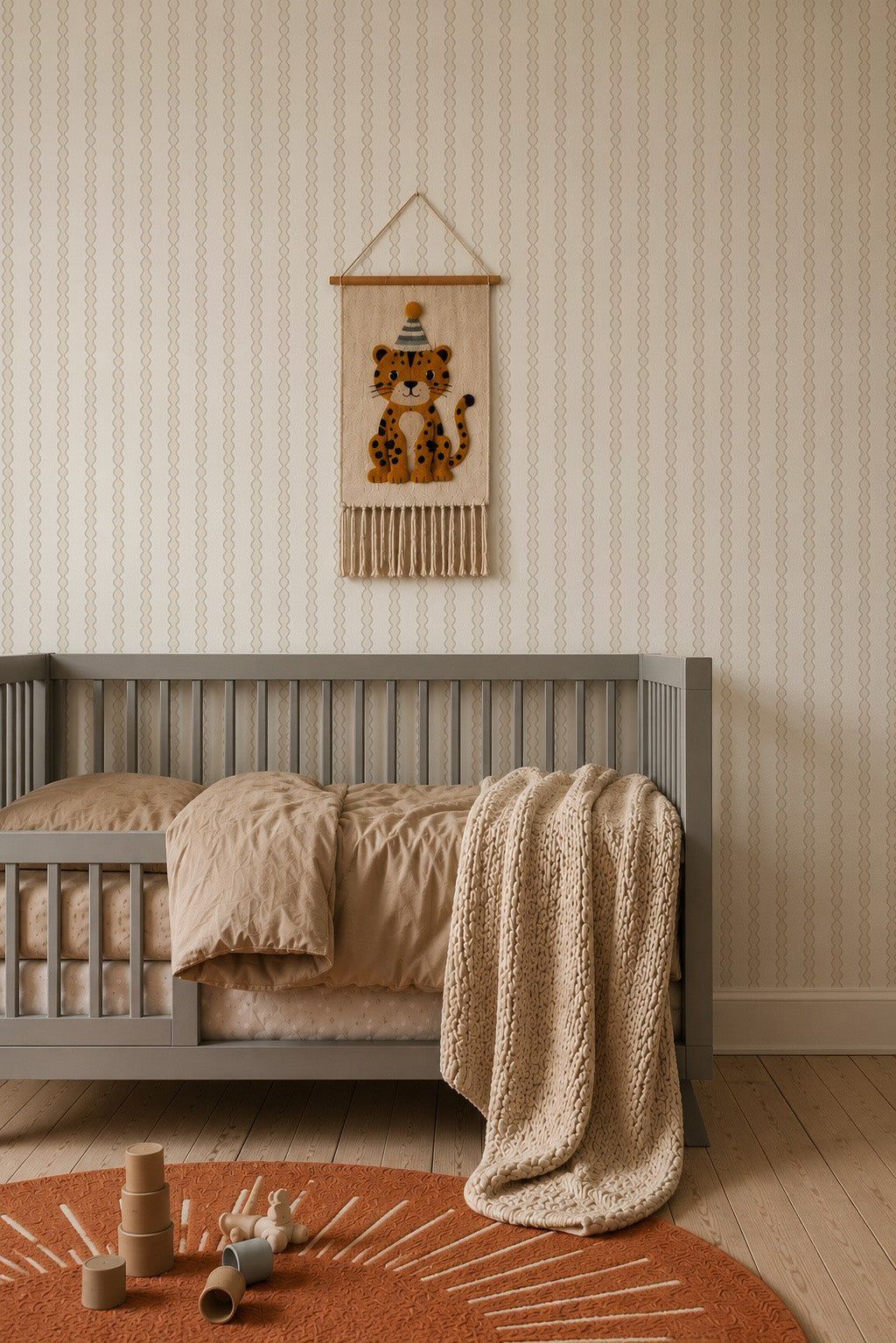 Little Abacus Stripe Wallpaper, Off White and Taupe