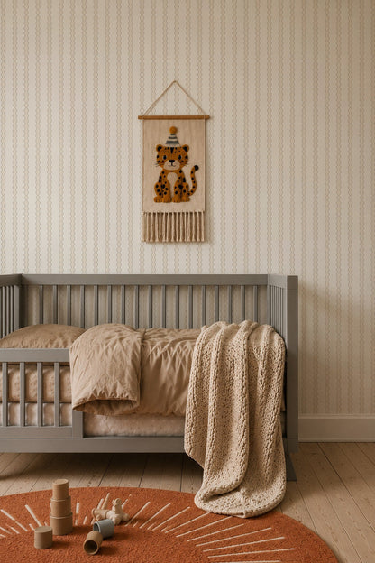 Little Abacus Stripe Wallpaper, Off White and Taupe