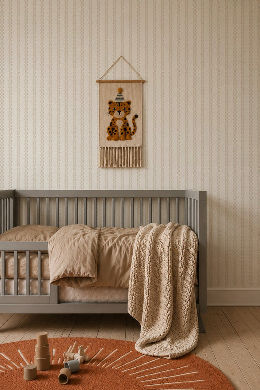 Little Abacus Stripe Wallpaper, Off White and Taupe