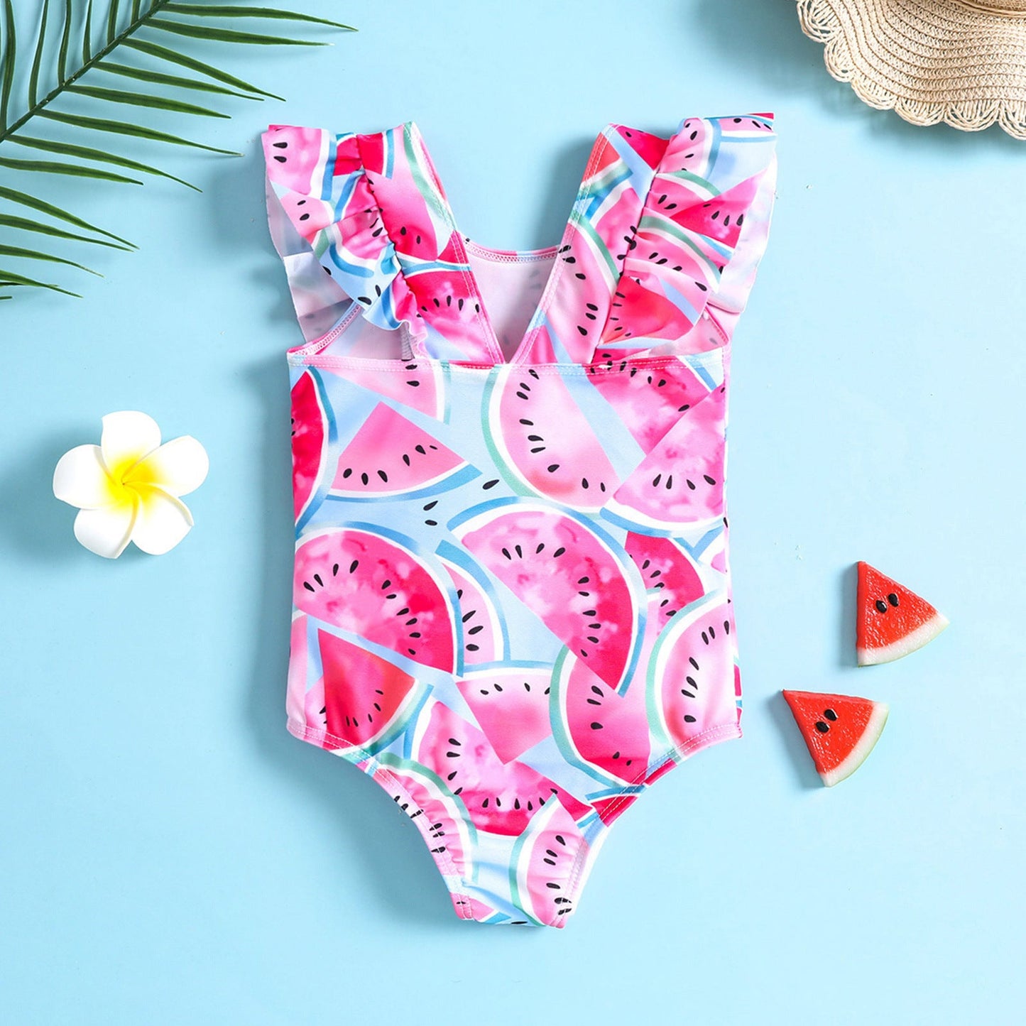 Watermelon Printed Ruffled Girls One-Piece Triangle Baby Girl Beach Swimsuit